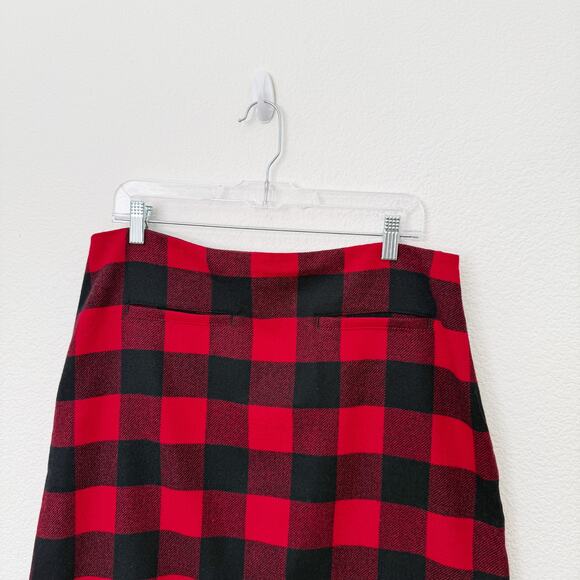 [Talbots] Red Black Buffalo Plaid Wool Blend Pencil Mini Skirt Holiday Fall 12 - Picture 8 of 10
